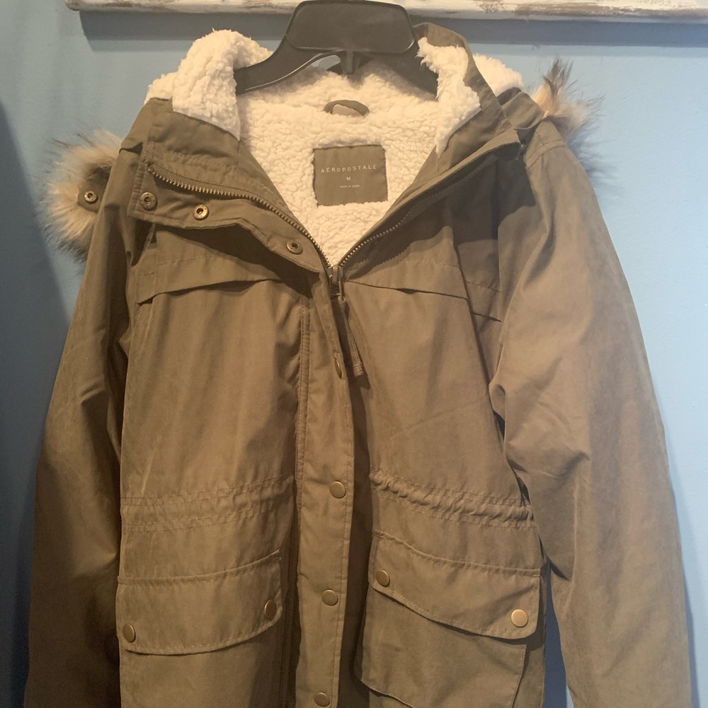 Aeropostale Womens Green Hooded Parka Size Medium
